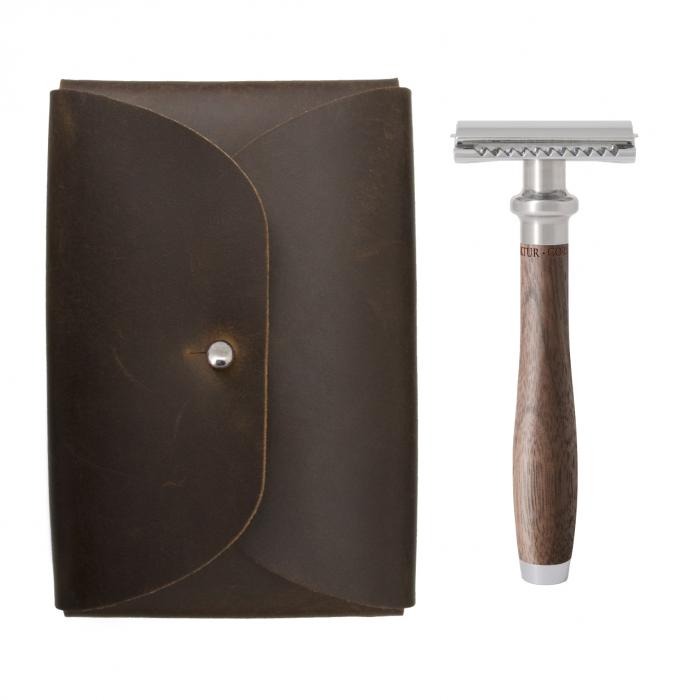 Safety Razor Travel Set, Walnut Wood