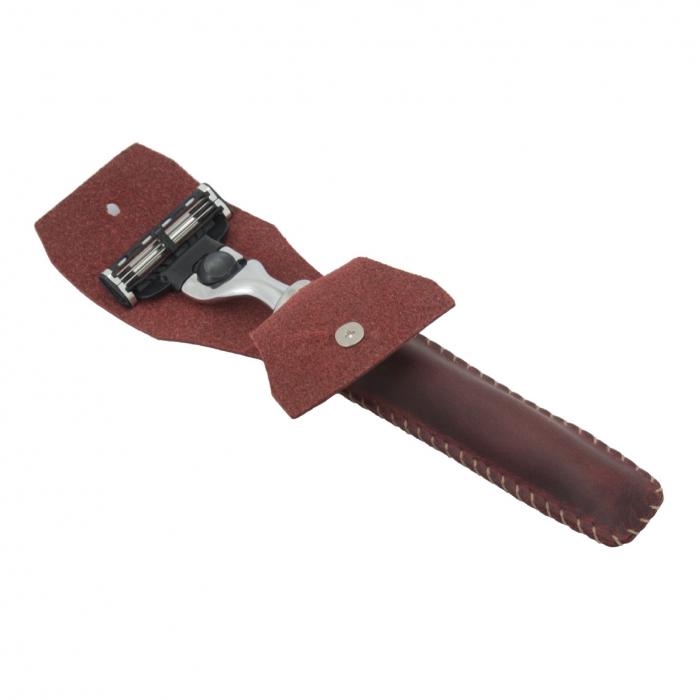 Leather Sleeve for Cartridge Razor, Red Wine Color