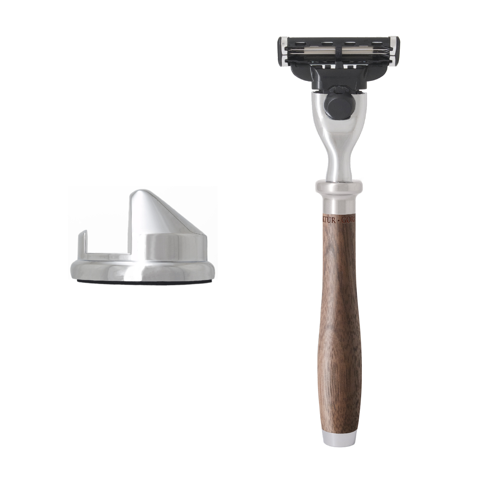 Gora Klingen Manufaktur - Mach 3 Razor with Stand, Walnut Wood