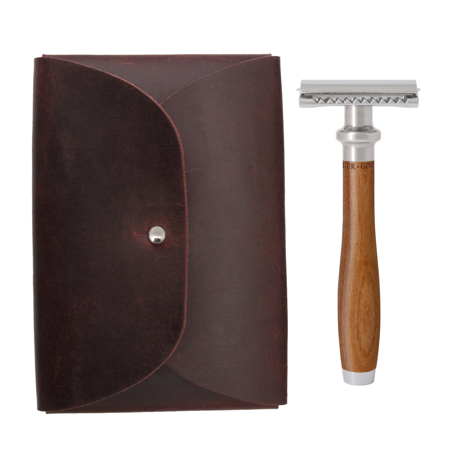 Gora Klingen Manufaktur Safety Razor Travel Set, Plum Wood