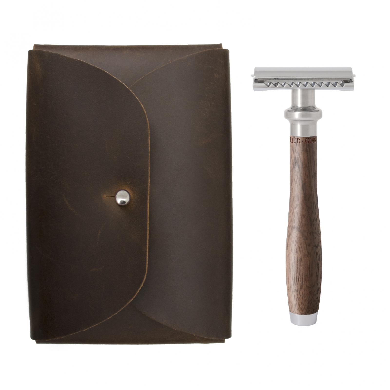 Safety Razor Travel Set, Walnut Wood