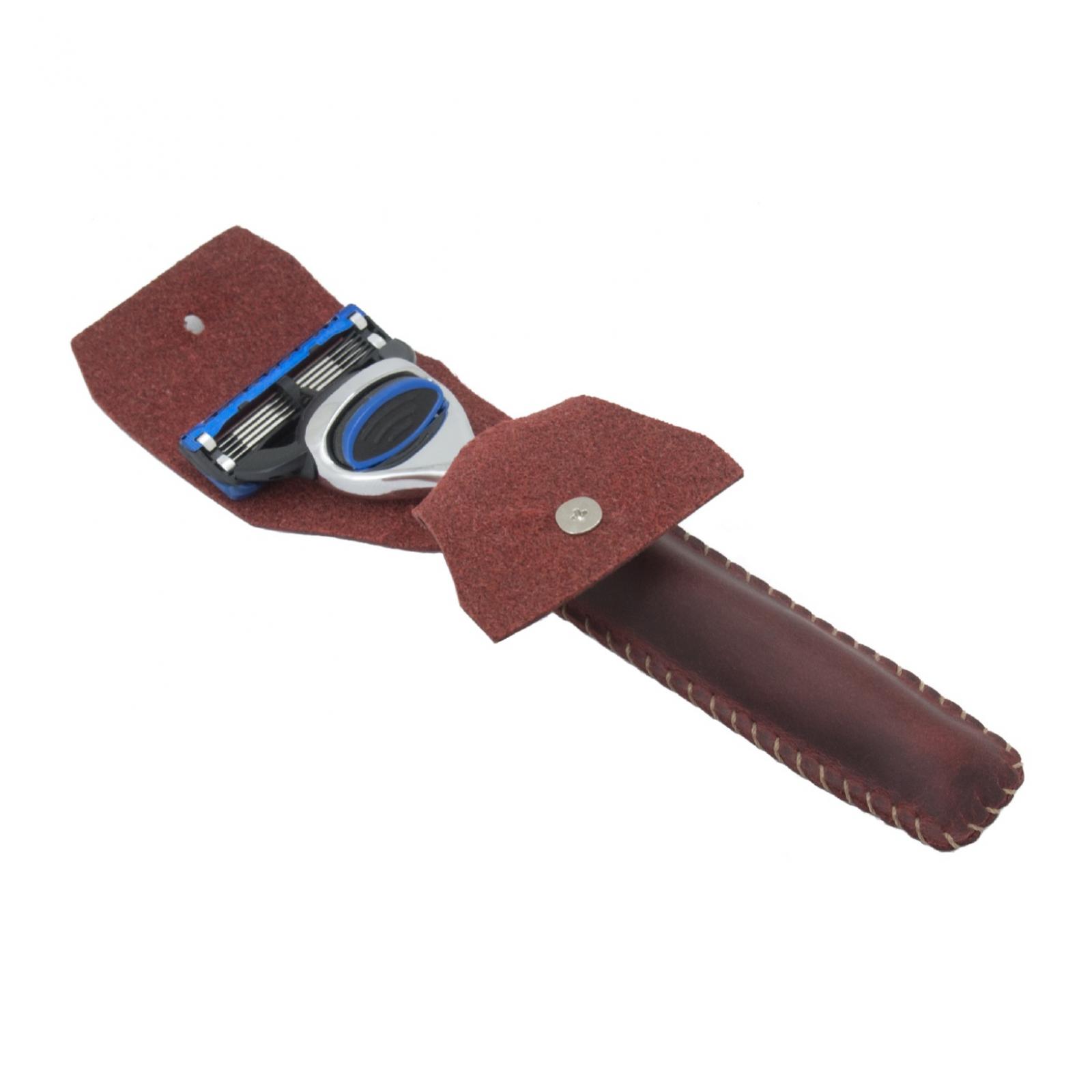 Leather Sleeve for Cartridge Razor, Red Wine Color